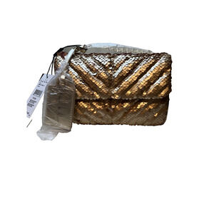 Nicole Miller Gold Sequin‎ Chain Strap Crossbody Small Bag Purse Card Slots NWT